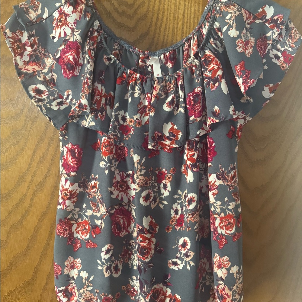 Xhilaration Floral Blouse - Red and Gray